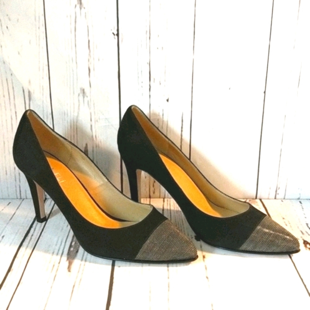 VanEli‎ Anabel Black Suede Chain link Cap toe Heels - Picture 8 of 11
